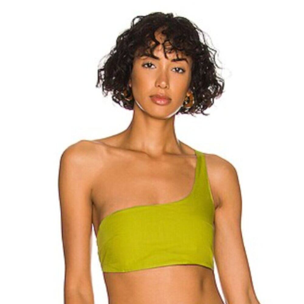 S/W/F One Shoulder Crop Top in Agave Green